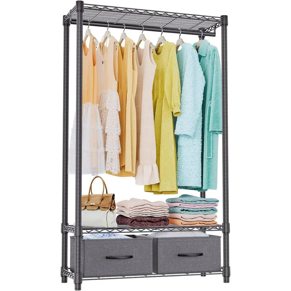 

Heavy Duty Garment Rack Wire Clothes Rack for Hanging Clothes, Metal Freestanding Closet Wardrobe Rack with 1 Rod and 2 Drawers