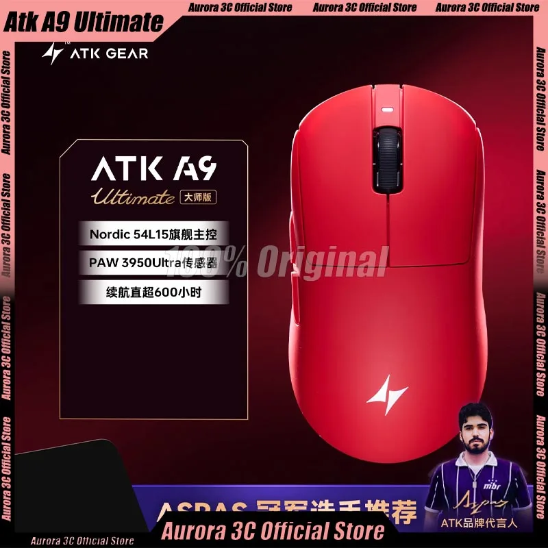 Новая беспроводная игровая мышь Atk A9 Ultimate A9 ultra Max Tri Mode Mouse Paw3950ultra New Nano Coating 53g Lightweight Mice Hub3.0