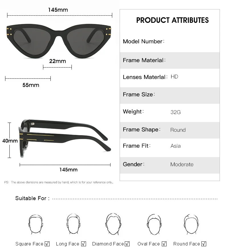 Vintage Cat Eye Sonnenbrille Frauen Männer 2024 Marke Designer Mode Goggle Sonnenbrille Weibliche Trends Shades Außerhalb Brillen UV400 – Detail 4