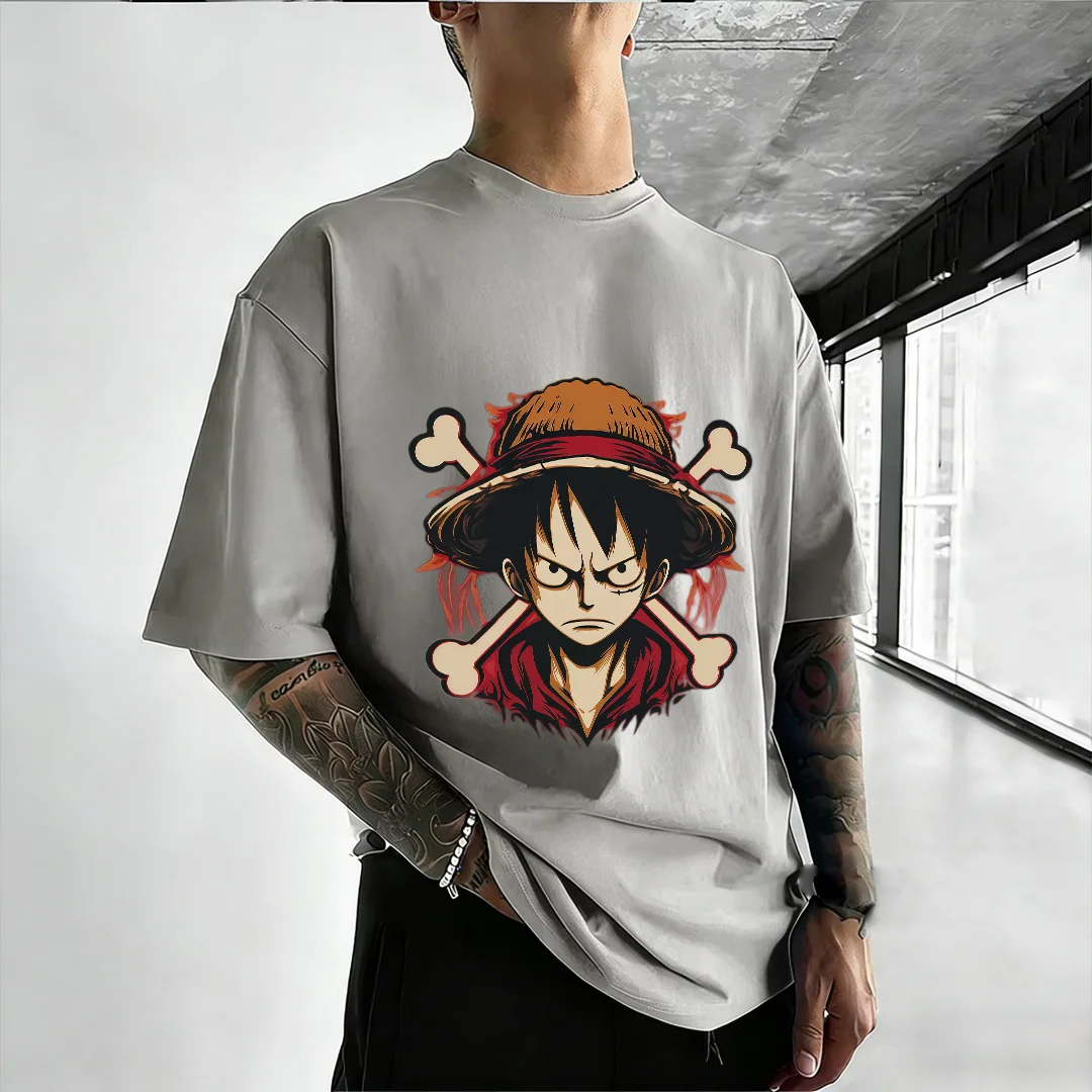 

Летняя распродажа 2026: Мужская футболка One Piece с Луффи, аниме-принт с черепом и костями, повседневная свободная футболка с коротким рукавом, уличный стиль