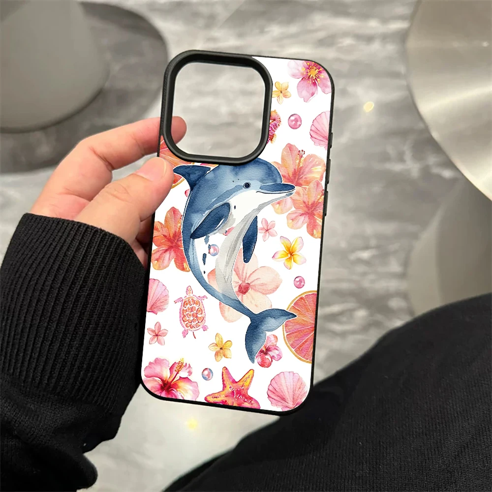 Delfin-Rosa-Hibiskus-Handyhülle für iPhone 17 16 15 14 13 12 Pro Max 16 15 14 Plus 17 16 15 14 Pro 17Air Silikon-Matt-Abdeckung – Detail 8