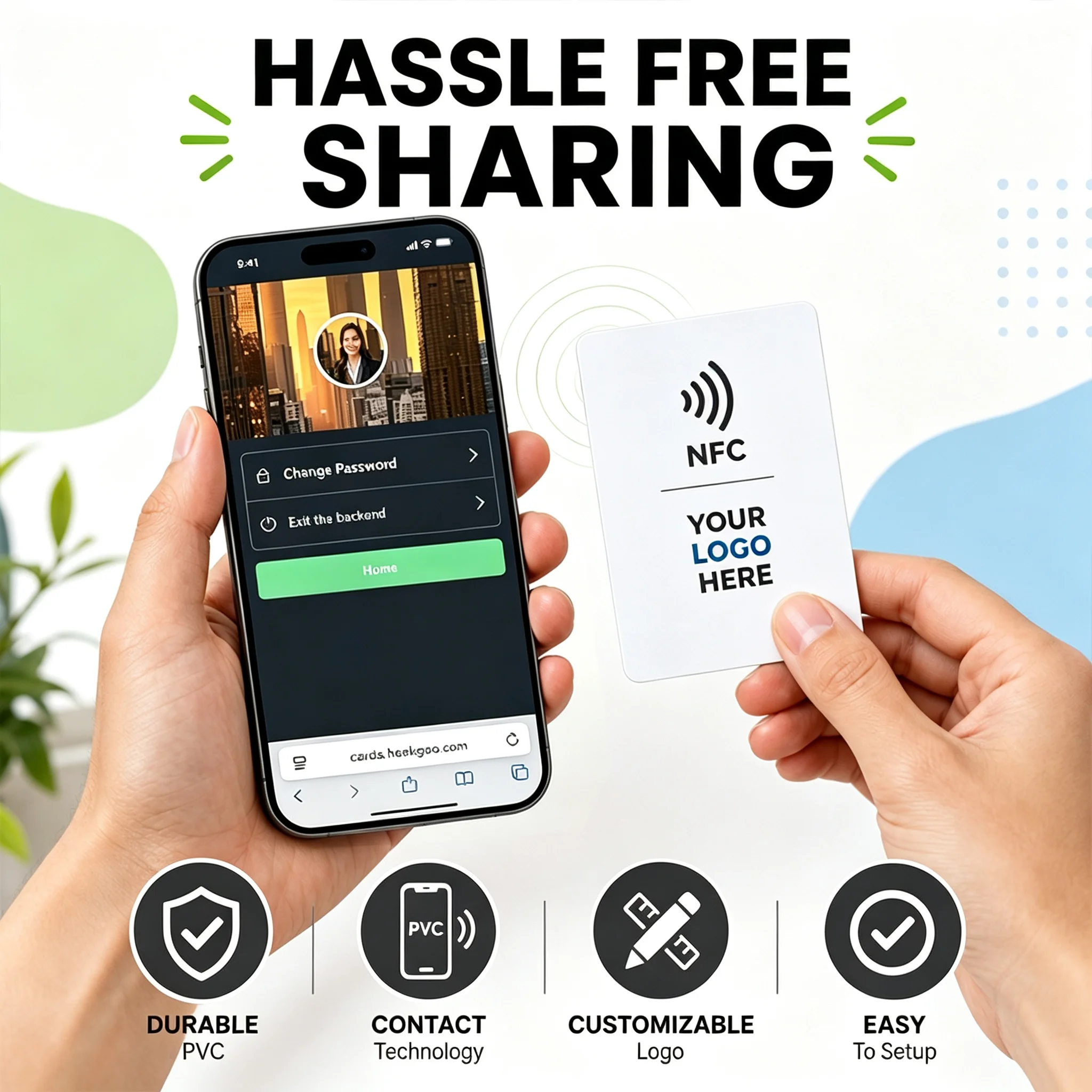 Custom NFC Digital Business Card Ntag215 Rewritable Programmable Tap to Share VCard for iPhone Android Networking Social Card