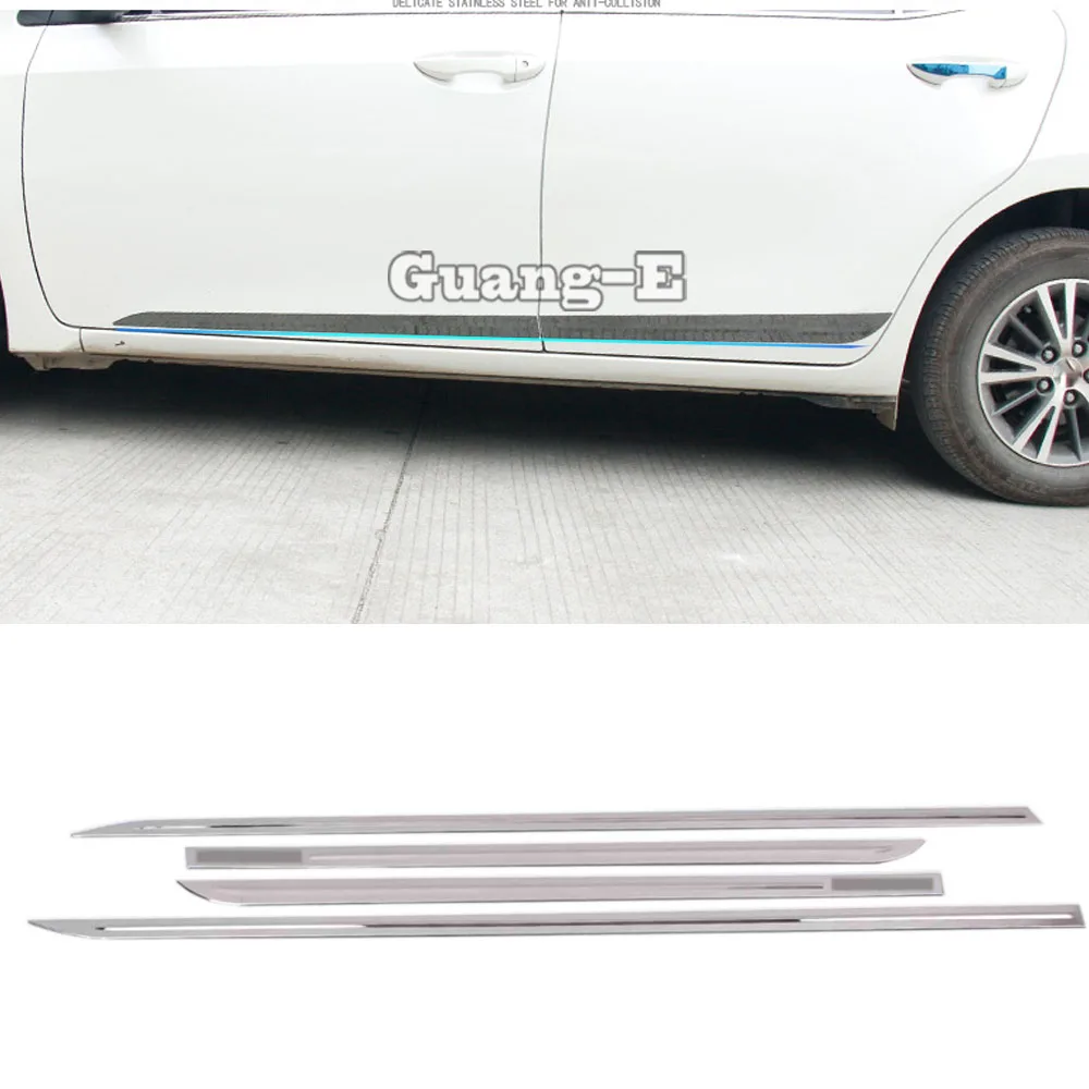 Top Car Styling Cover Stainless Steel Side Door Body Trim Stick Strip Lamp Molding 4pcs For Toyota Corolla Altis 2014 2015-2019
