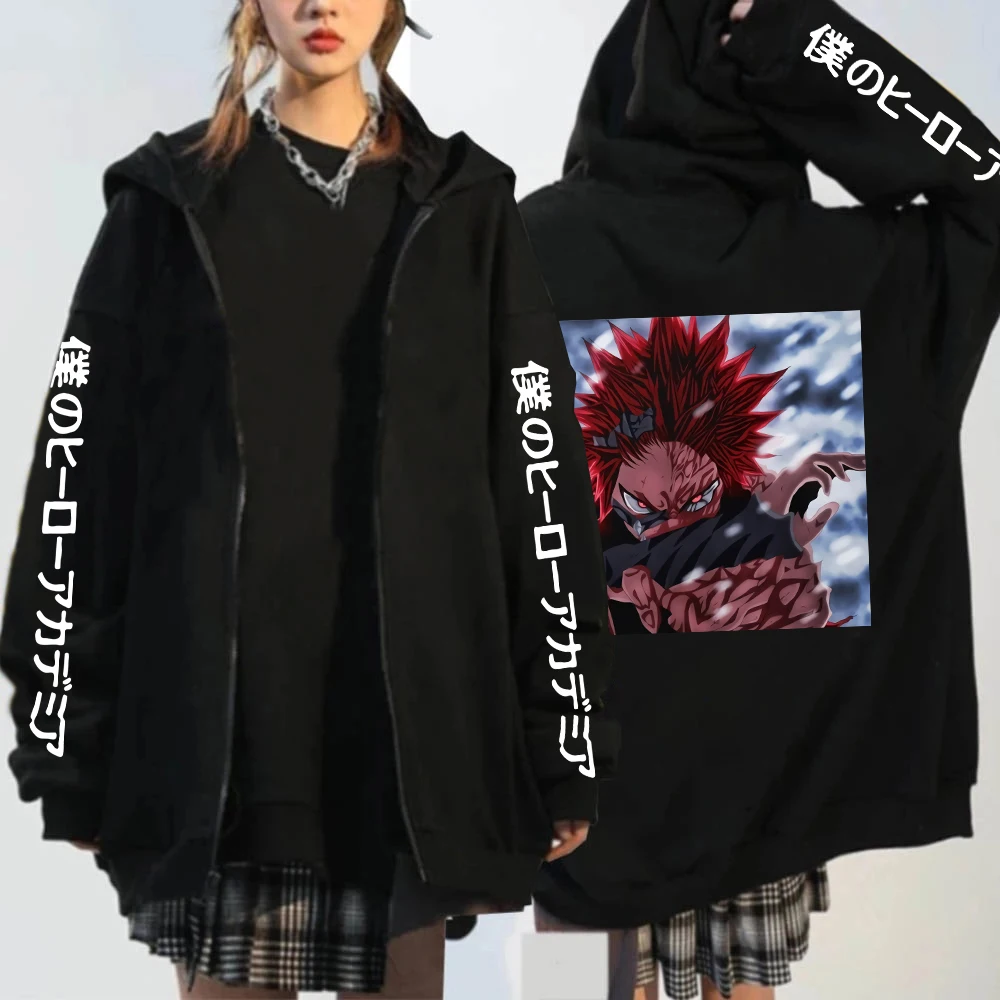 Anime My Hero Academia Zipper Hoodies Harajuku Eijirou Kirishima Punk Graphic Streetwear Men Women Warm Men Zipper Jacket Coat