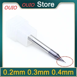 OUIO-cortador de fresado de carburo de tungsteno, micromolino de extremo de bola de 2 flautas HRC60, vástago plano de 4mm, grabado CNC Mirco, 0,2-0,3mm, 0,2mm, 0,9mm