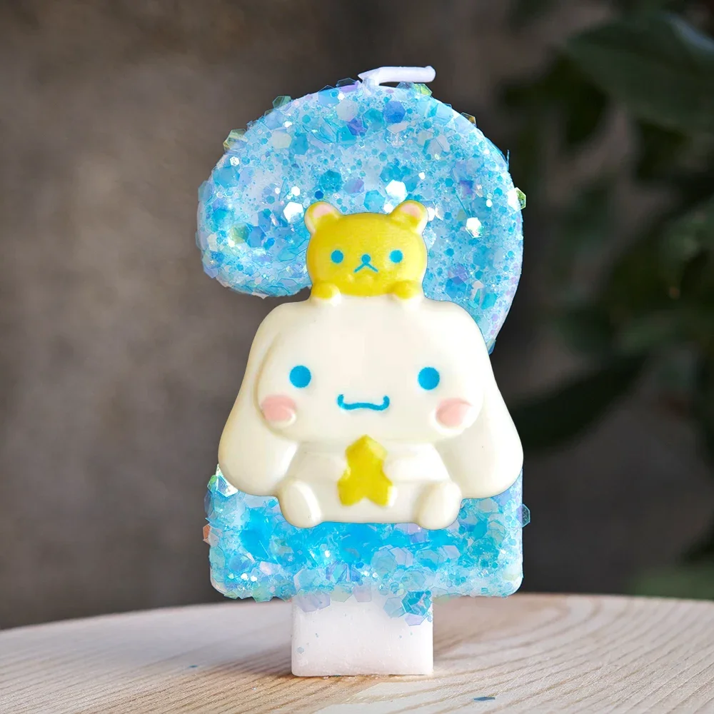 Kawaii Cinnamoroll Cartoon-Themen Glitzerkerze Kinder Geburtstagskerze Dekorationen Tortendekoration Baby-Shower Party-Zubehör – Detail 24