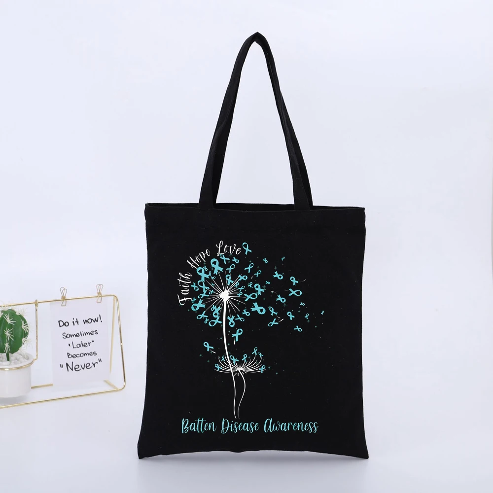 Dandelion with Ribbons Print Canvas Tote Bag, Casual Style for Daily Shopping and Awareness Events