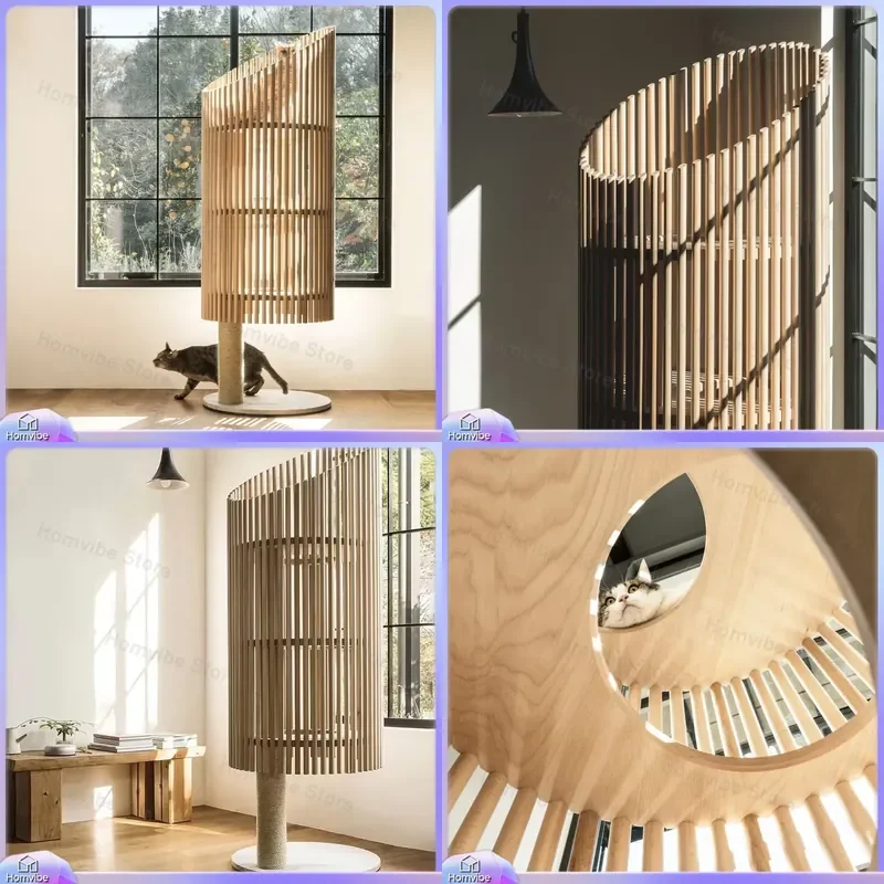 Large Cat Tree Solid Wood Multi Level Cat Climbing Frame Tower with Scratching Posts Condo House Furniture Pet Activity