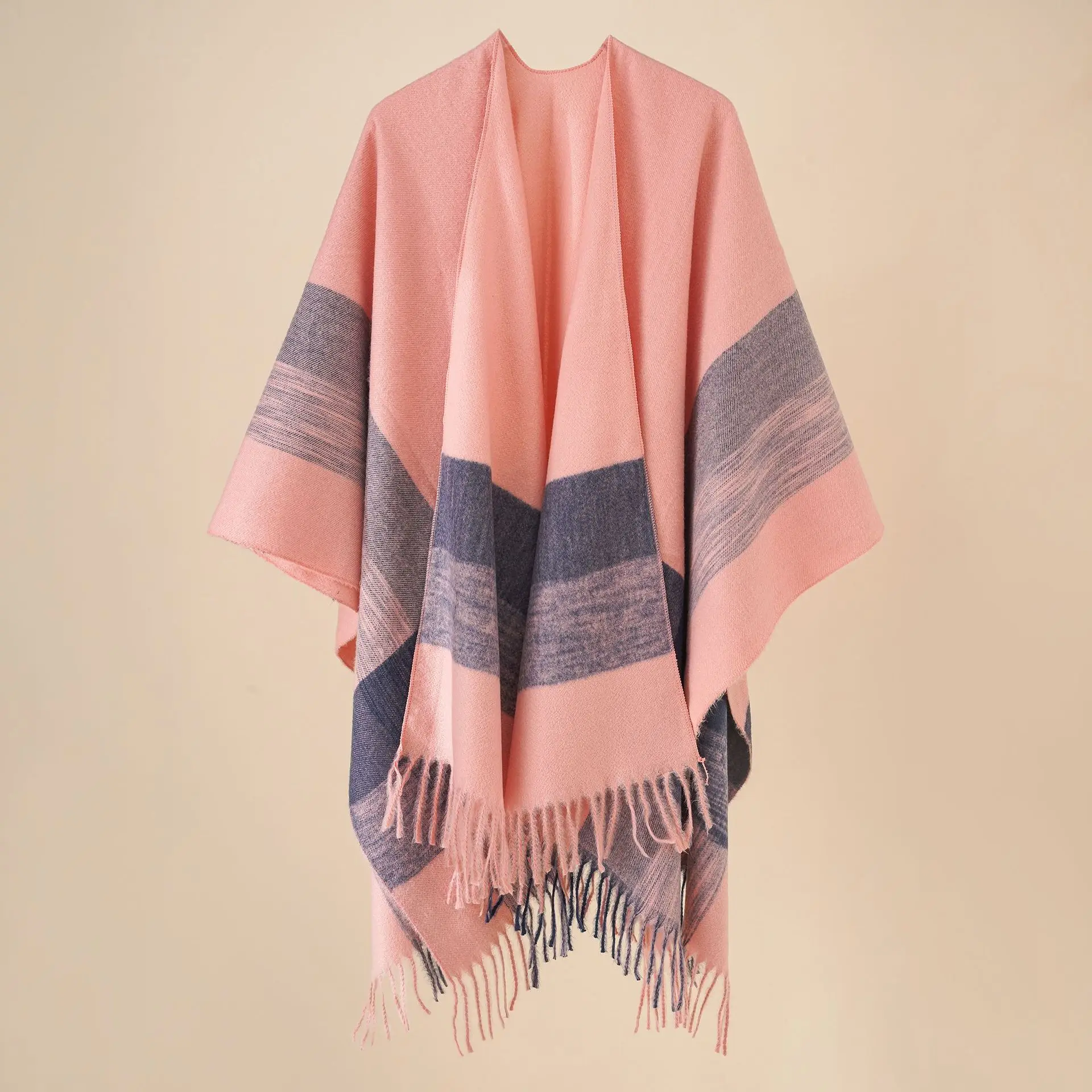 Europe and the United States fall and winter fashion Korean version of the warm shawl outside the cape stripes spell color shawl