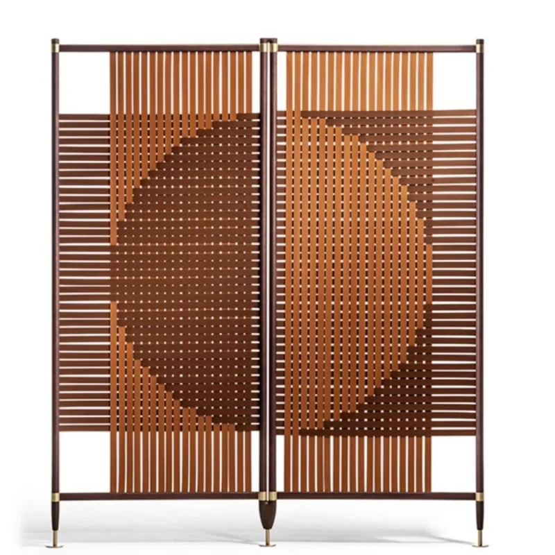 

Screen retro nostalgic log art partition, classical saddle leather folding screen