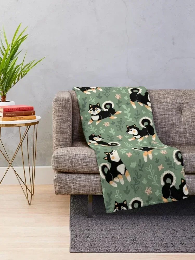 Playful Black And Tan Shiba Inu Pattern Throw Blanket Sofa Quilt Luxury Thicken Beautifuls Blankets blankets for beds  grinch