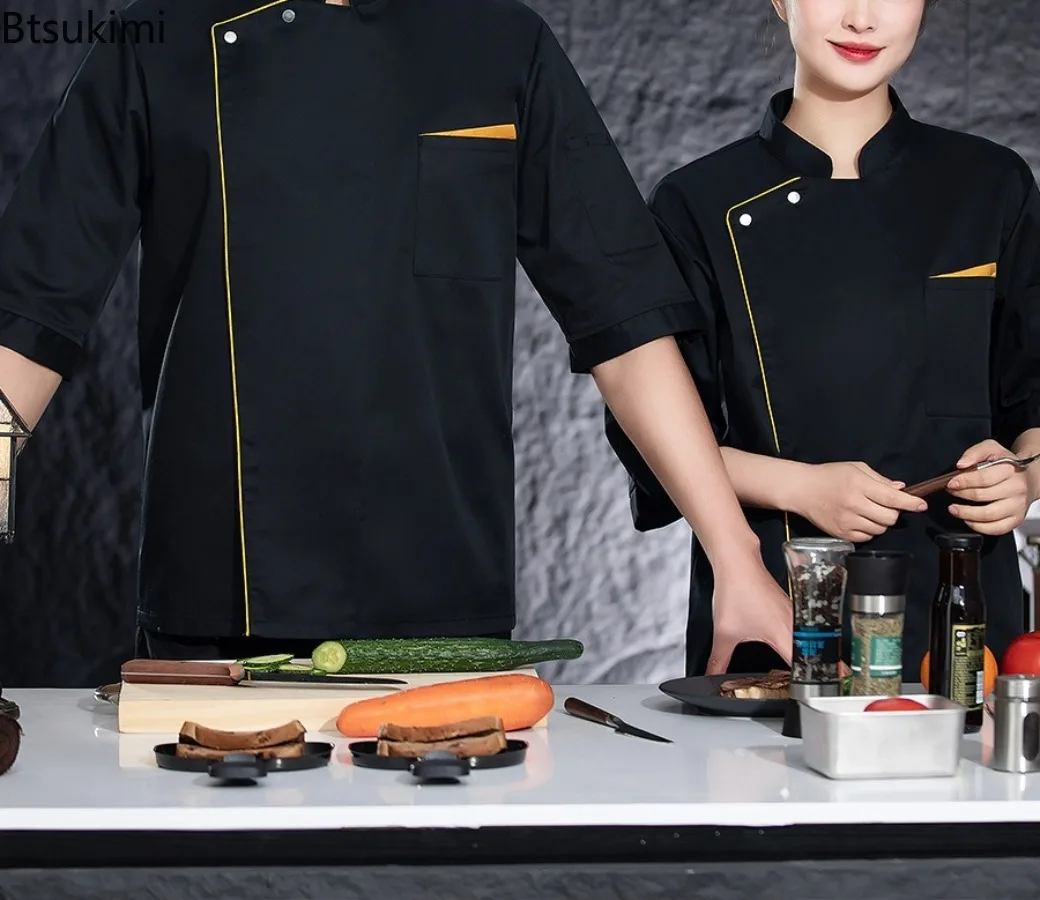 New Unisex Three-quarter Sleeve Chef's Work Clothes Catering Hotel Cake Shop Baking Kitchen Workwear Stain Resistant Chef's Coat