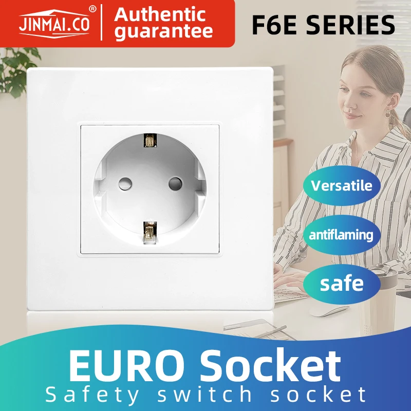 

jinmai High-Quality European Socket Type 86*86, with Safety Shutter white panel wall socket, Wall-Mounted, CE Certified