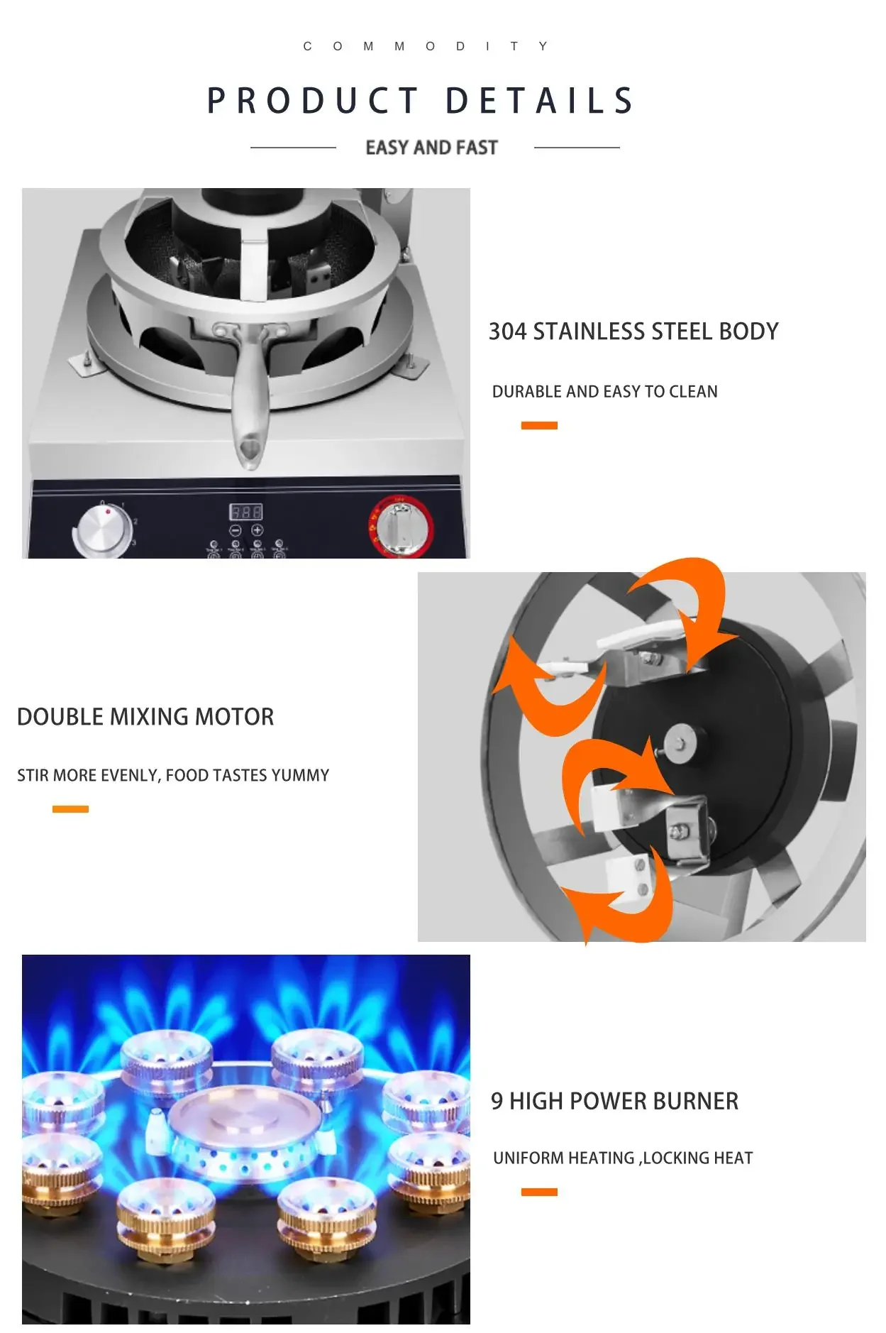 Food Mixing Self Automatic Wok Machine Gas Type Automatic Stir Fry Wok Cooker Stainless Steel