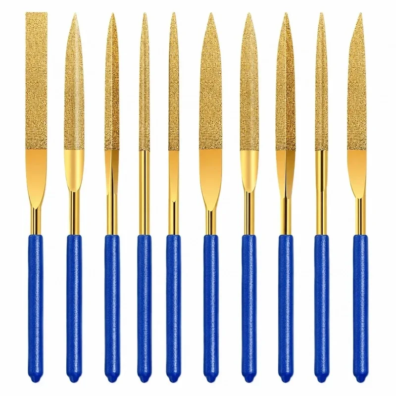 3PCS Diamond File Set, Titanium Coated Needle Files with Flat, Round, Triangle Shapes for Metal, Wood, Jewelry Polishing
