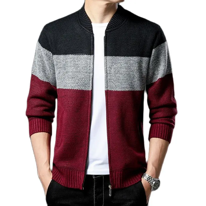 

Autumn Winter Korean Style Men Patchwork Cardigan Sweaters Men's Casual O-neck Sweater Coat Zipper Knitted Jacket Male 8803