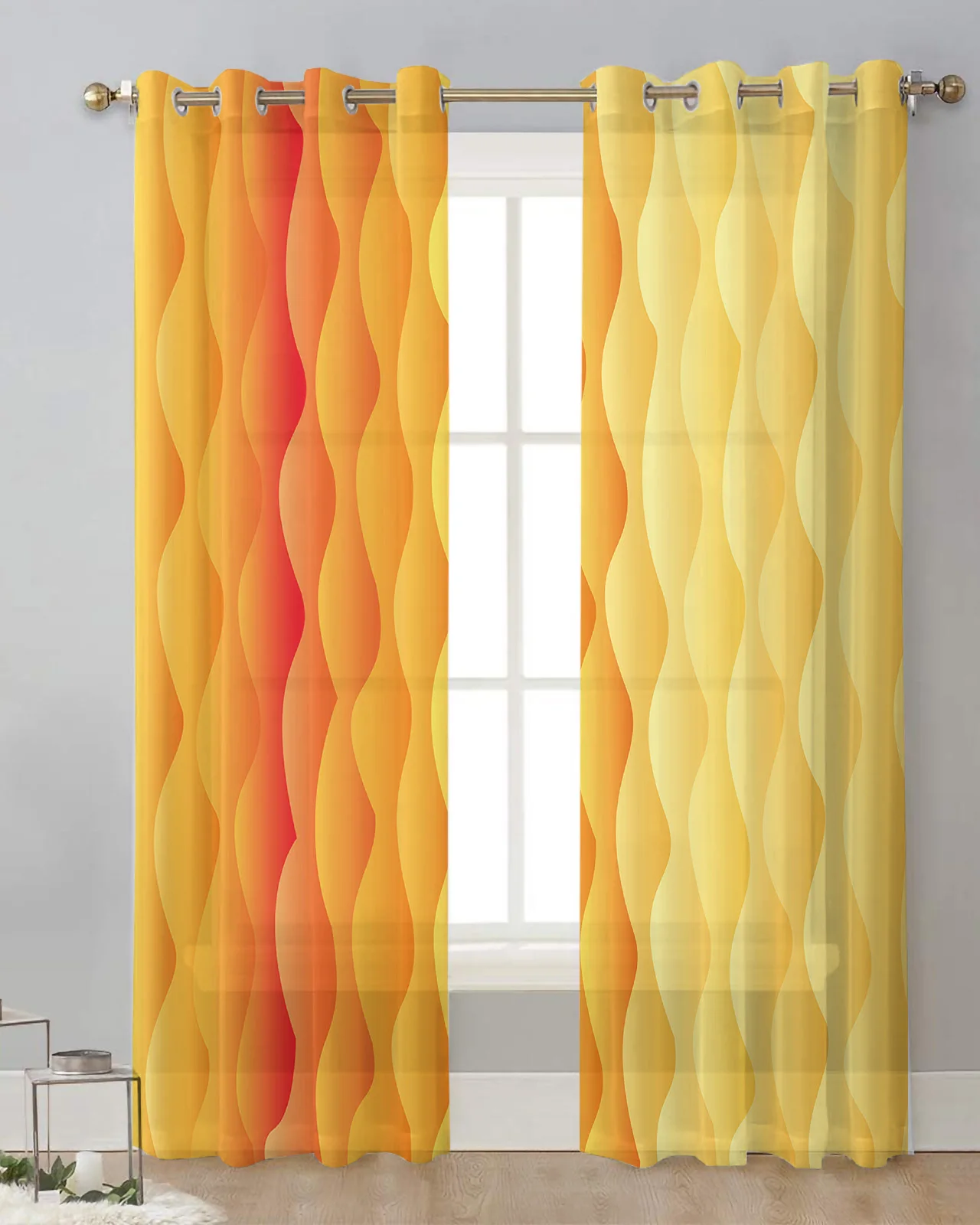 Gradient Wave Curve Yellow Orange Tulle Drapes Living Room Bedroom Sheer Window Curtains Kitchen Balcony Modern Voile Curtains