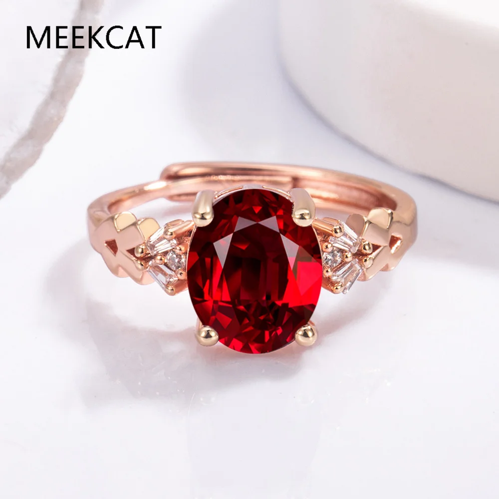 Oval Genuine Natural Red Garnet Ruby 925 Sterling Silver Open Adjustable Ring for Women Statement Gemstone Fine Jewelry Anillos