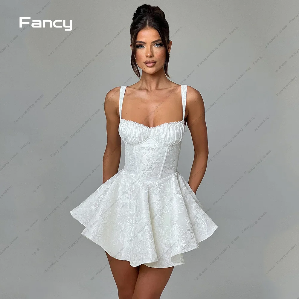 

Fancy Sexy Mini Wedding Dress Spaghetti Straps A Line Applique Bridal Gown Sleeveless Saudi Arabia Women Formal Occasion Dresses