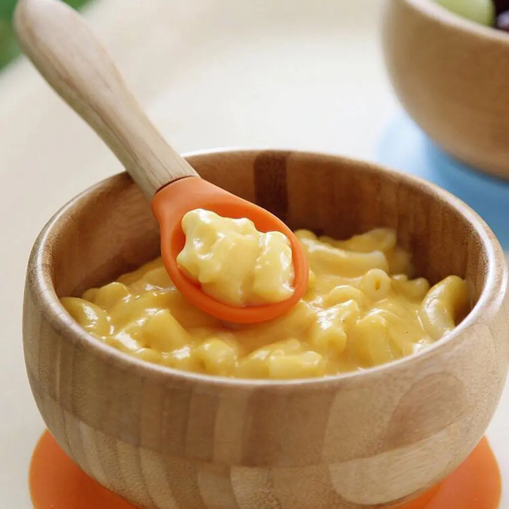 

6Pcs Baby Feeding Spoons Silicone Head Heat Resistant Multipurpose Soup Spoons with Handmade Wooden Handle Comfortable Grip