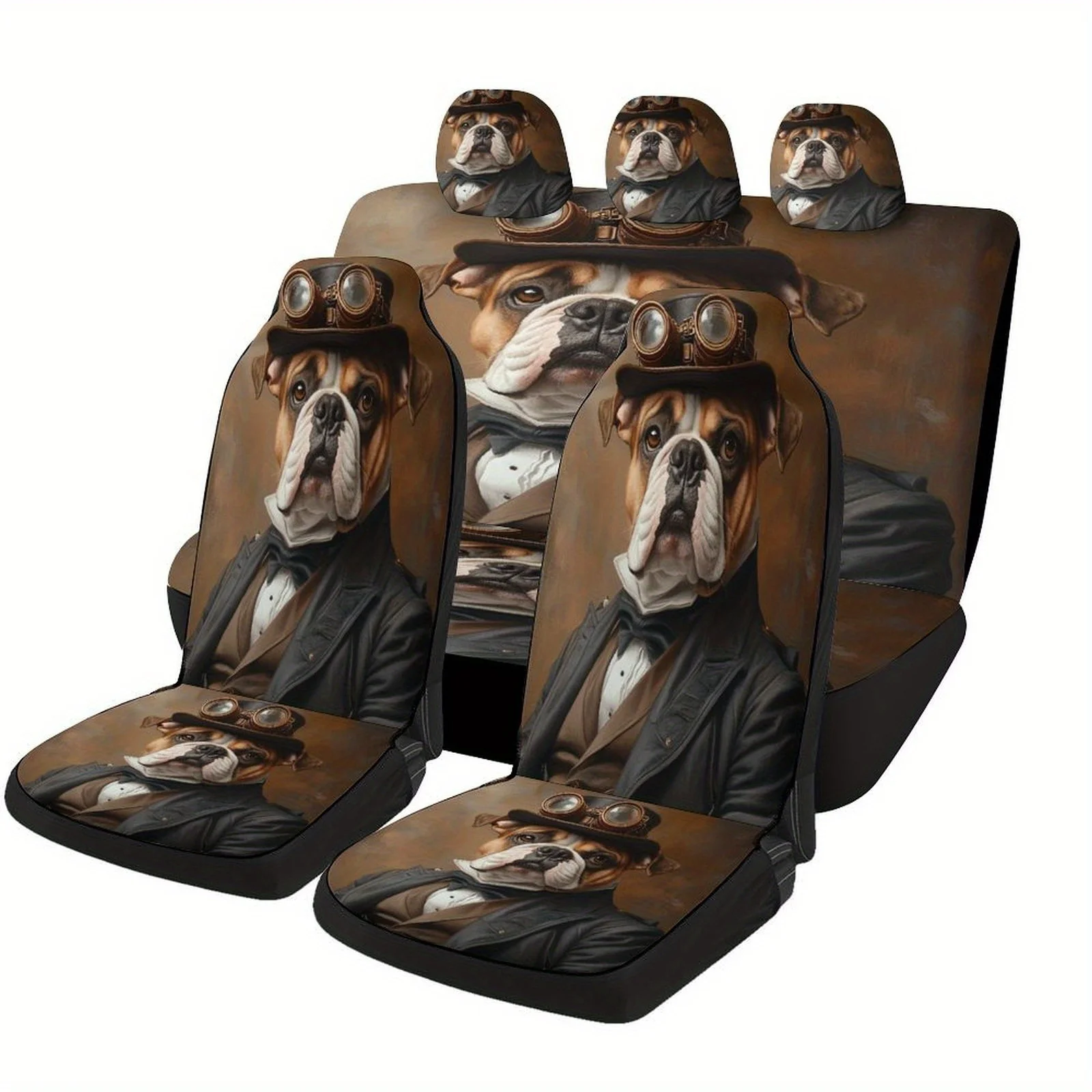 

Steampunk Bulldog Portrait Themed Car Seat Covers Set For Most Cars, Fashionable Decorative Car Seat Protector Covers Full Set,