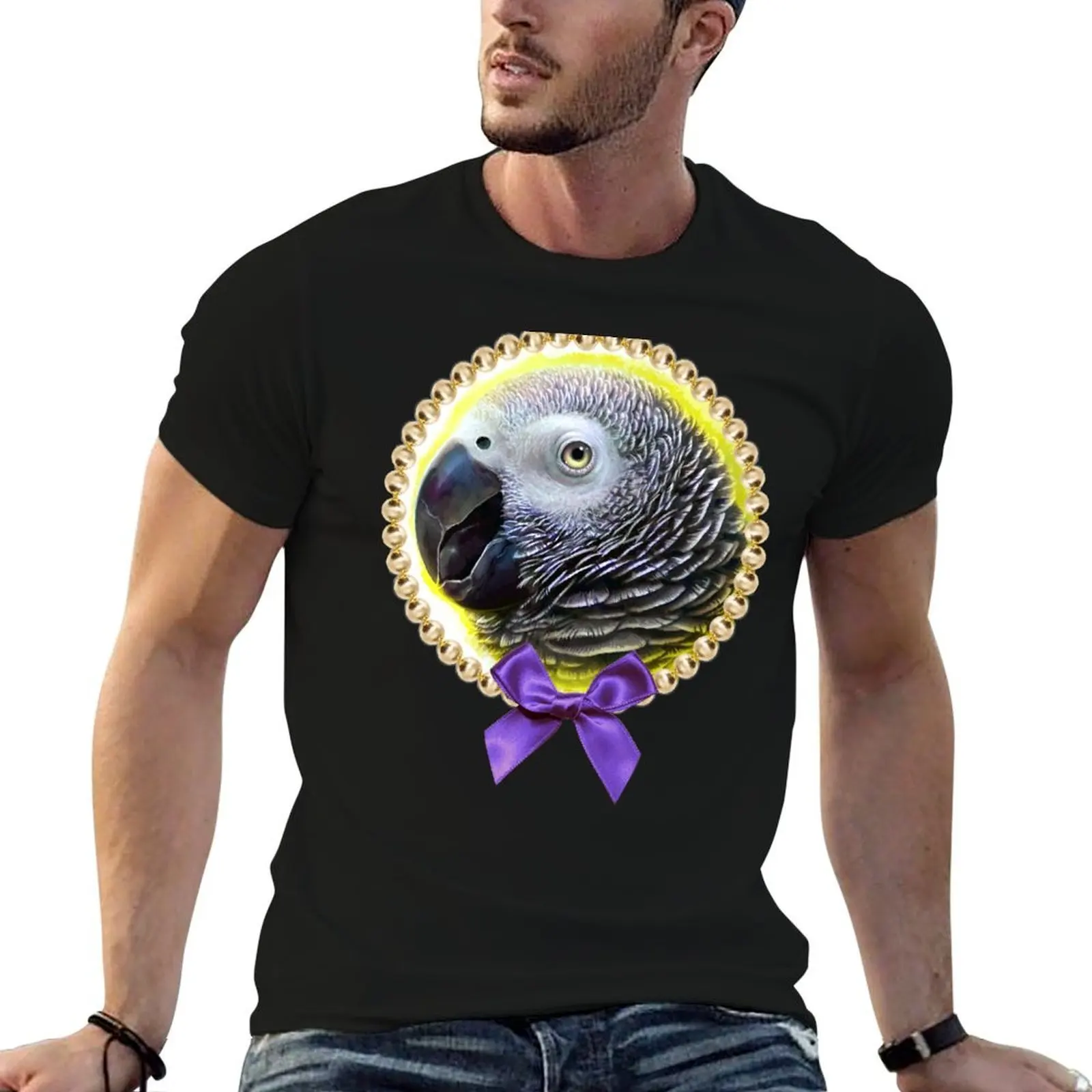 

African grey parrot realistic painting T-Shirt t shirts for man cotton soft printed t shirts for man T-Shirt