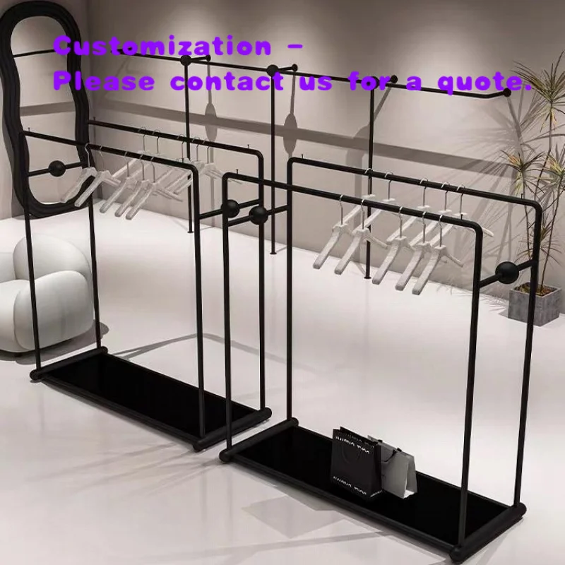 custom.Custom Clothing Store Display Rack Iron Floor Black Middle Island Rack Display Stand Women's Double Row Hanger