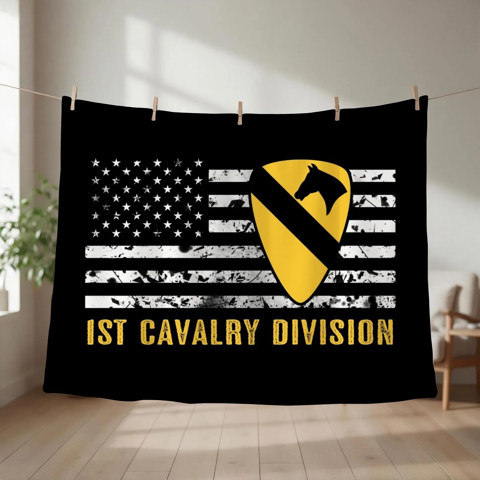 1st Cavalry Division (Distressed Flag) Throw Blanket Plaid Furry Soft Big Heavy Blankets