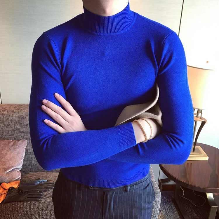 

Winter Thiened f-High Collar Men's Sweater Faionable Slim Fit Casual Knitted irt Korean Sle Hong Kong Sle