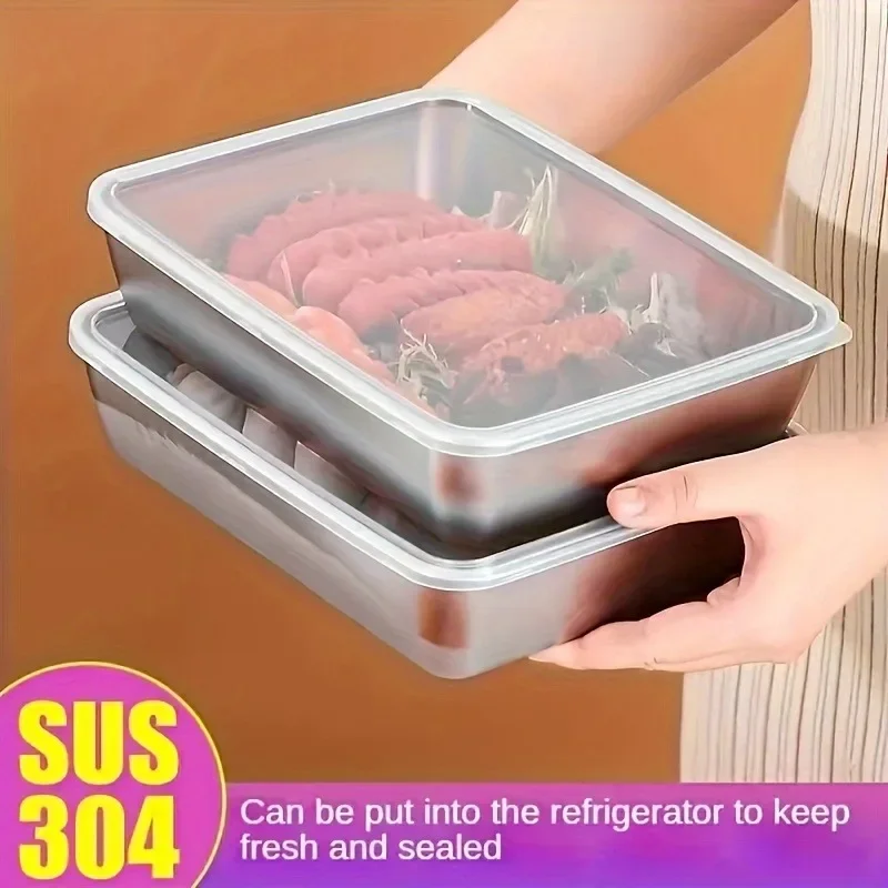 Storage Containers. Stainless Steel Trays. Clear Lid. Food Grade. Leak Proof. For Camping, Picnic. Kitchen Organizers