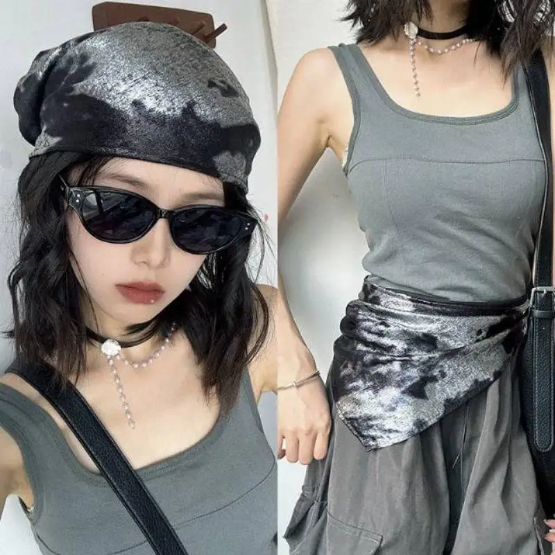 

Liquid Silver Print Hair Scarf Spice Girls Hair Shawl Wrap Retro Style Headscarf Hat For Women Y2K Kerchief Hip-hop Bandana