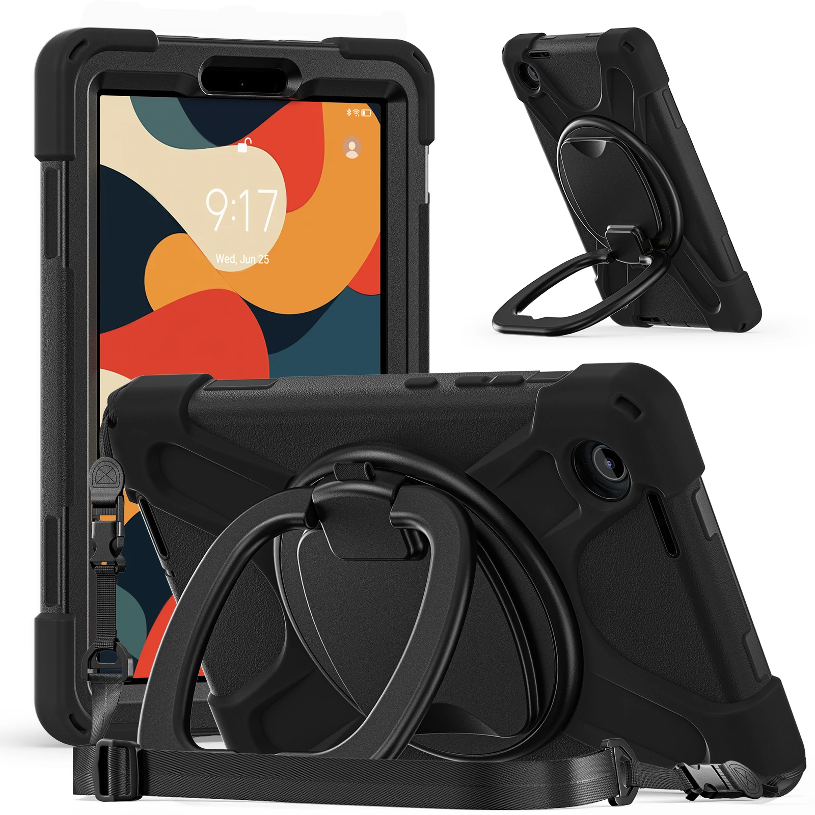 

Rotating Stand Rugged Case Universal For Lenovo Tab One (K9) 2025 8.7" TB305FU Heavy Duty Cover With Handle Grip Shoulder Strap