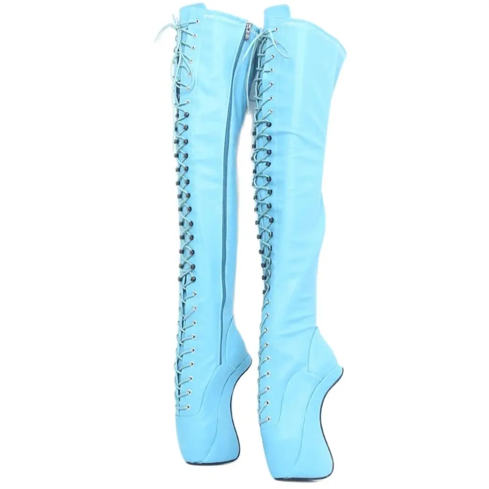 Over-The-Knee Ballet Boots 18CM Super High Hoof Heel Wedge Sole Zip Cross-tied Thigh Hi Long Boots Custom Made