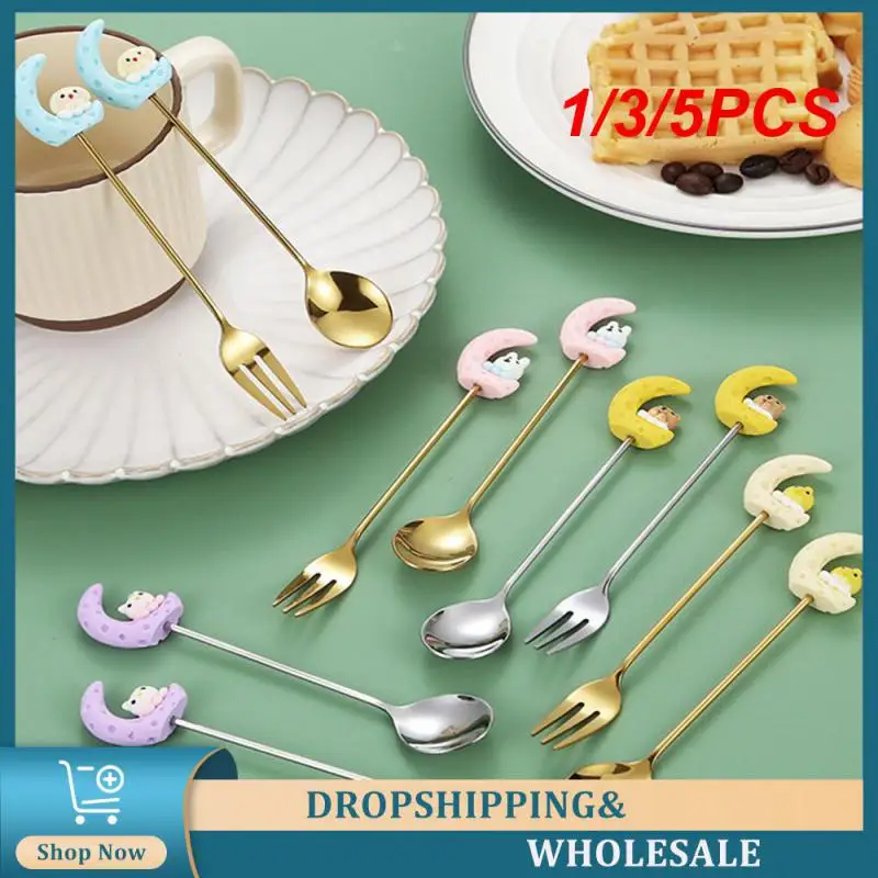 1/3/5PCS Coffee Mixing Spoon Cute Dessert Spoon Cake Fruit Fork Cake Fruit Spoon Moon Rabbit Spoon Dessert Cloth Wheel Light