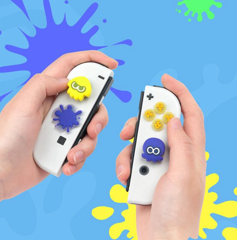 Cute Squid Silicone Soft D-pad Cross Button ABXY Key Sticker Skin Case For Switch Oled NS Joy-con Thumb Stick Grip Cap Cover