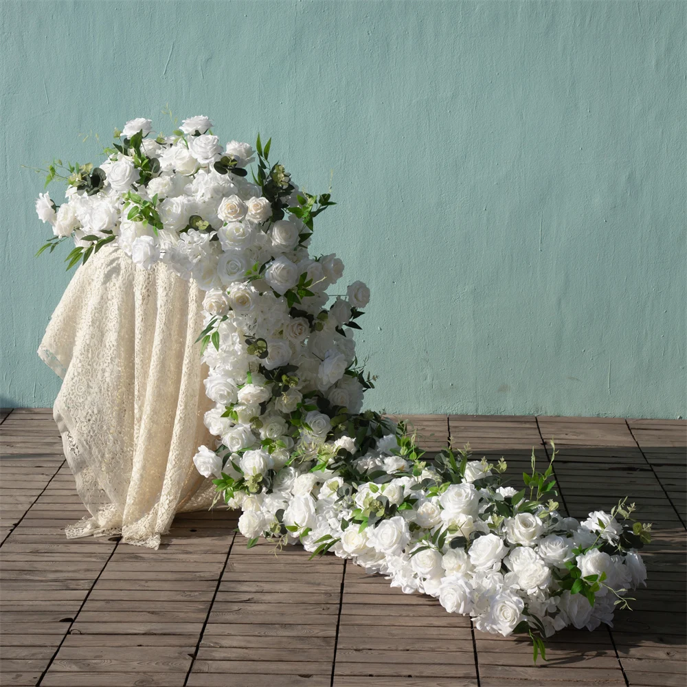 

Artificial Flower Backdrop Decor for Wedding and Birthday, Floral Row, Green, White, Rose, Peony, Hydrangea, Decoration Props