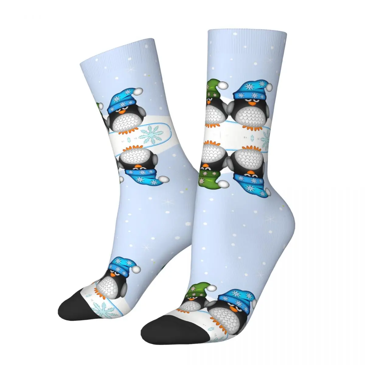 Hockey Penguins With Snowflakes Hats In A Snowy Landscape Socks Gym 3D Print Boy Girls Mid-calf Sock