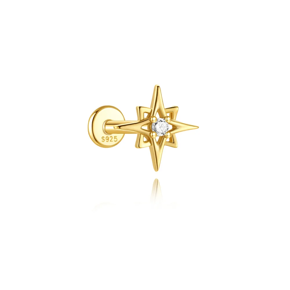 CANNER 1 ST 925 Sterling Zilveren Ketting Kwastje Geometrische CZ Platte Kop Piercing Oor Bot Nagel Voor Vrouwen Ins Ster Maan Stud oorbel