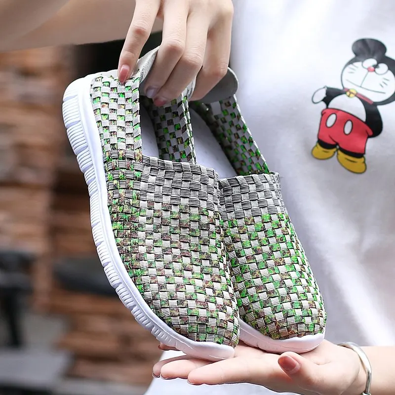 Handmade Woven Shoes Women Casual Shoes Slip On Breathable Flat Sneakers Spring Autumn Women Flats Loafers