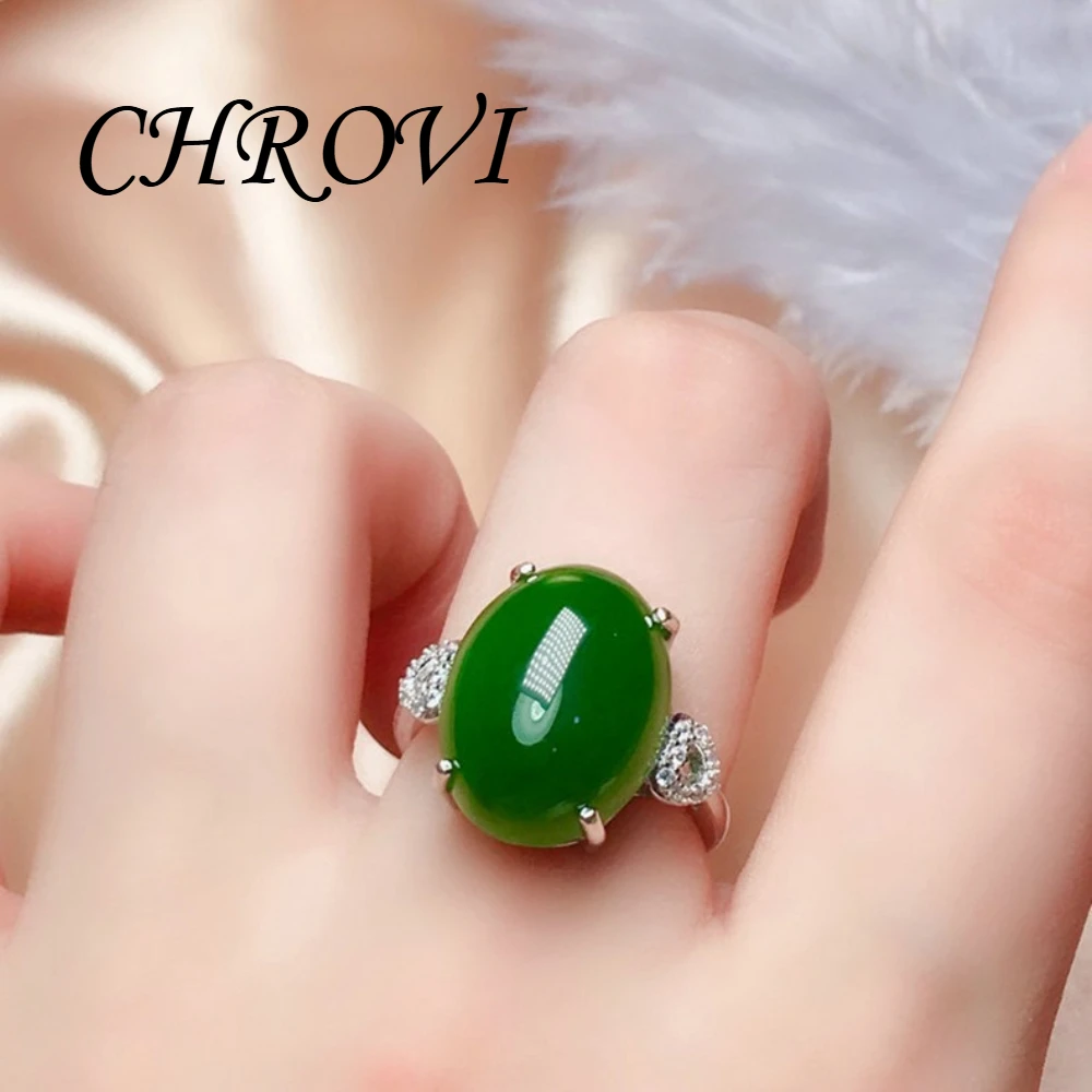 Luxuriöser Ring aus 925er Sterlingsilber mit natürlichem Jade, vergleichbar mit Jadeit, offener Ring für Damen. Retro-Fingerring-Accessoire – Detail 10