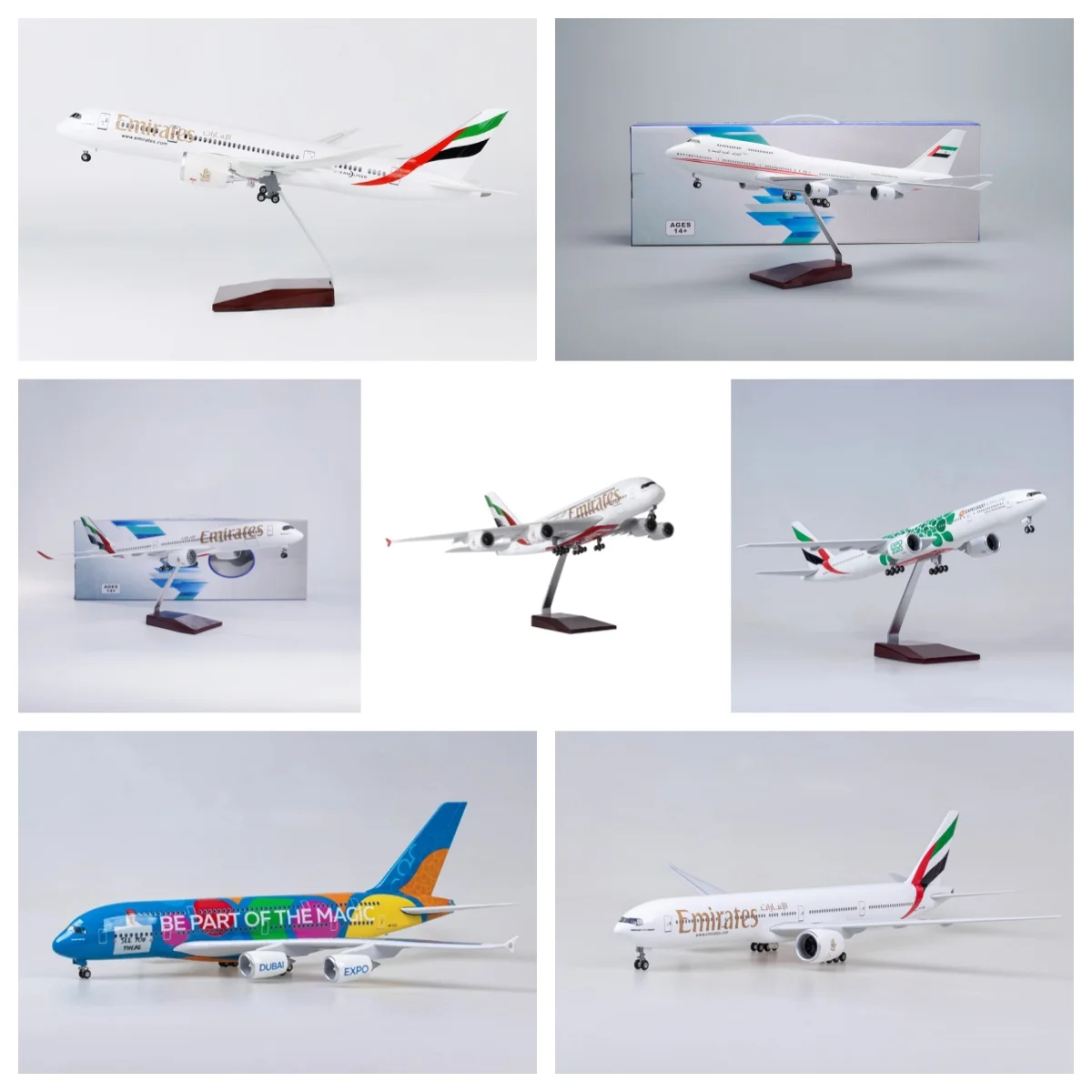 

47cm Scale Diecast Airplane B777 A350 A380 Emirates Airways Resin Model Aircraft With LED Wooden Base Collected Gift By Aviation