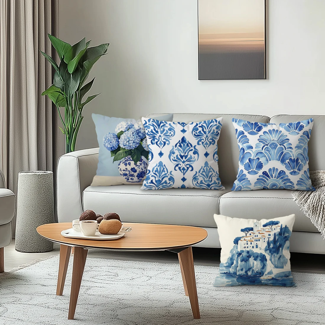 4pcs/setNavy blue flower theme Cushions Pillowcase Polyester Cushion Cover Throw Pillow Pillowcover Home Car Sofa Decor