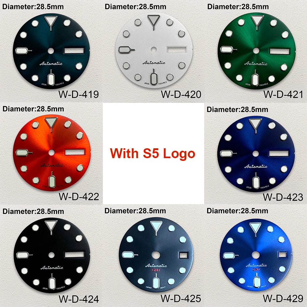 

28.5mm S Logo SKX007 GMT Dial Suitable For NH34/NH36A Automatic Movement C3 Green Luminous Watch Modification Accessories