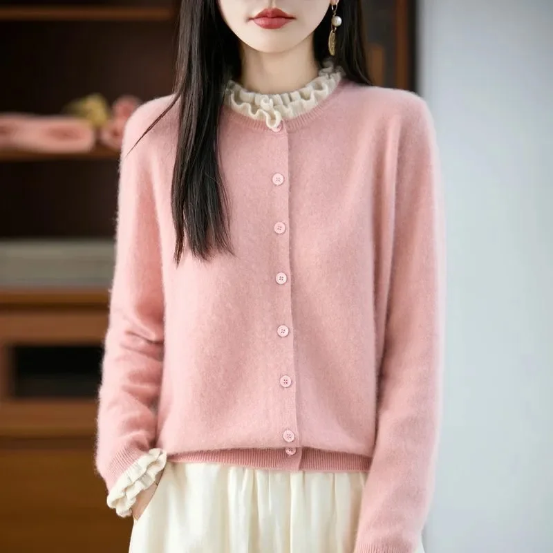 

Female Fake Two-piece Knitting Cardigan Autumn Ladies Fashion Long Sleeves Sweater Tops Korean Women Solid Color Casual Knitwear