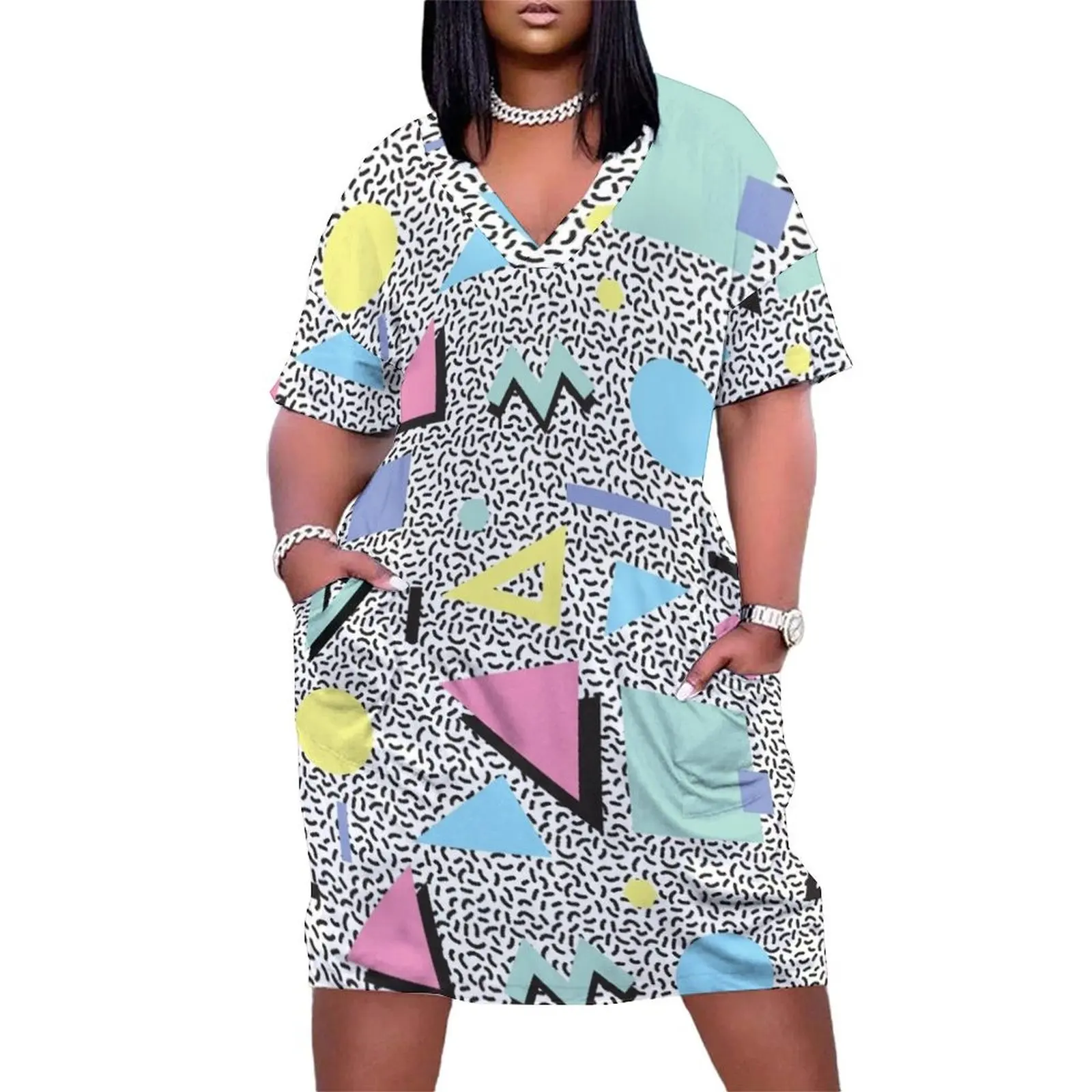 

Eighties Memphis Pattern Design Loose Pocket Dress Bridesmaid dress woman clothes evening dress ladies