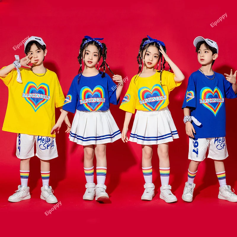 Kids Streetwear Hip Hop Summer Clothes Set Boys T-shirt Pants Street Dance Shorts Girls Crop Top Sweet Skirts Child Jazz Costume