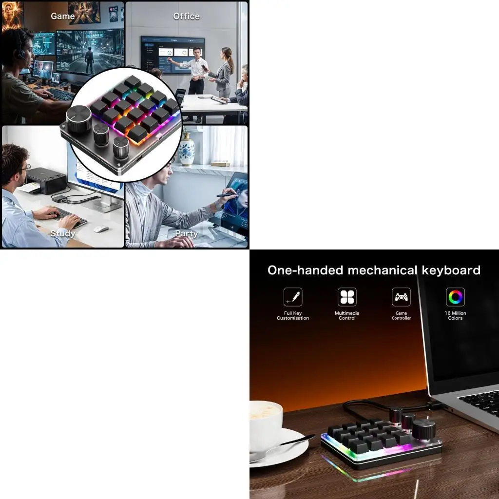 

Single Handed USB C Mechanical Gaming Keyboard Support Programmable Keypad 16-Key 3 Knobs