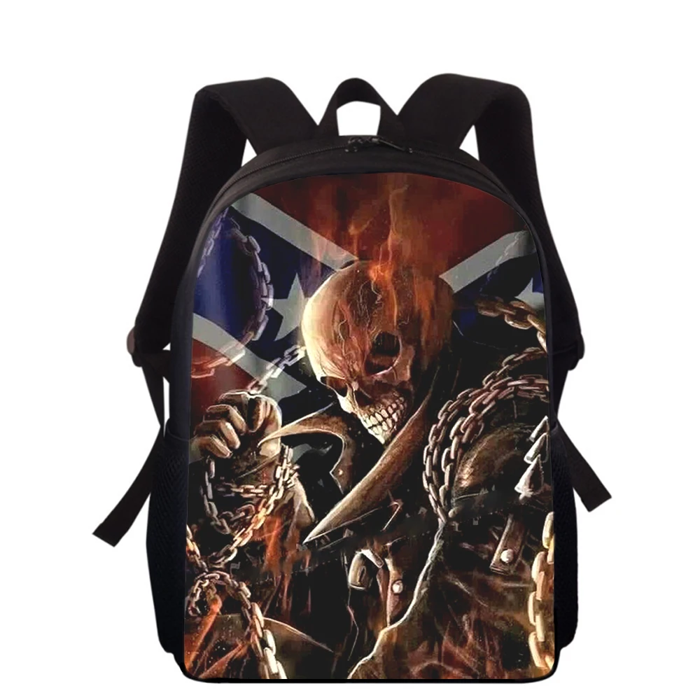 Sacos de escola primária 3D Print para meninos e meninas, mochila esqueleto Grim Reaper, estudantes sacos de livros, 16"