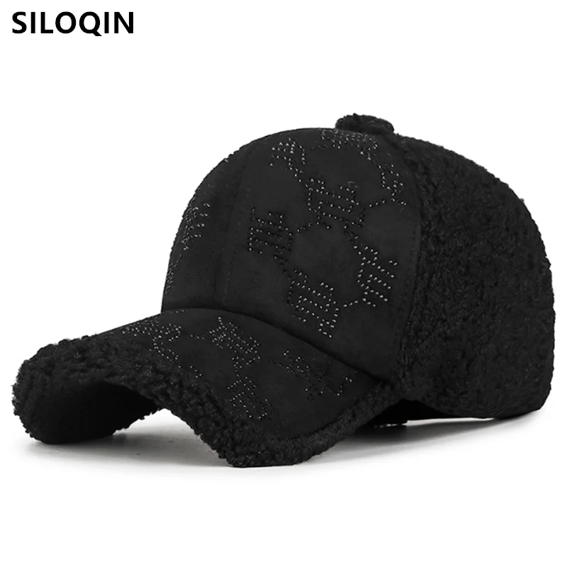 

Snapback Cap New Winter Women's Hat Lamb Wool Warm Baseball Caps Fashion Diamond Inlay Personality Hip Hop Party Hats For Women