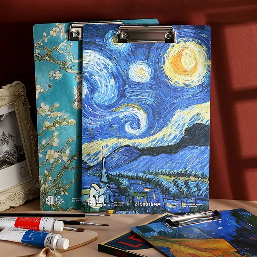 

With Low Profile Gold Clip A4 File Folder Van Gogh Oil Painting Document Folder Writing Clipboard Writing Pad Writing Tablet